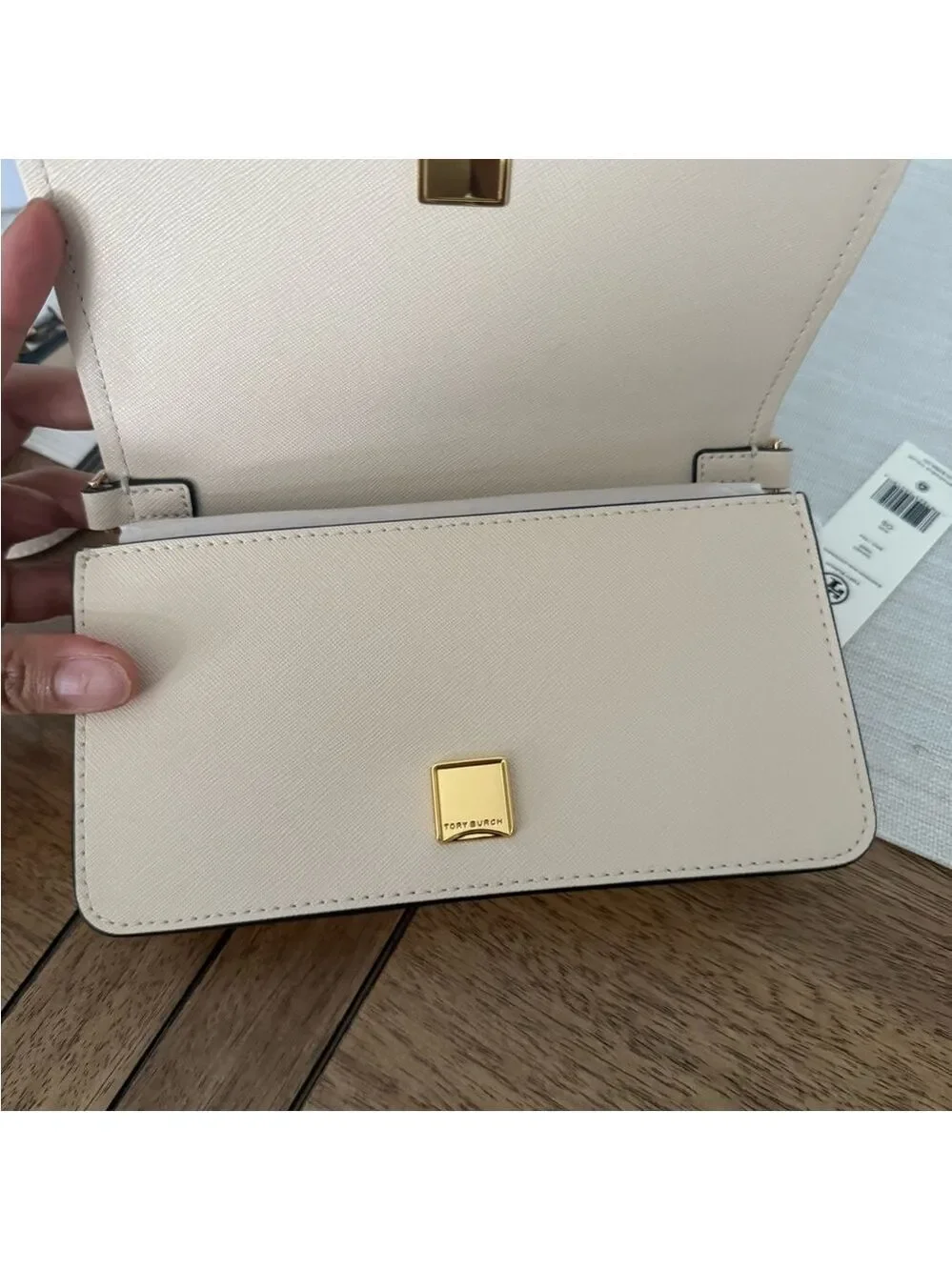 New Tory Burch Emerson Patent Leather Crossbody in Brie color